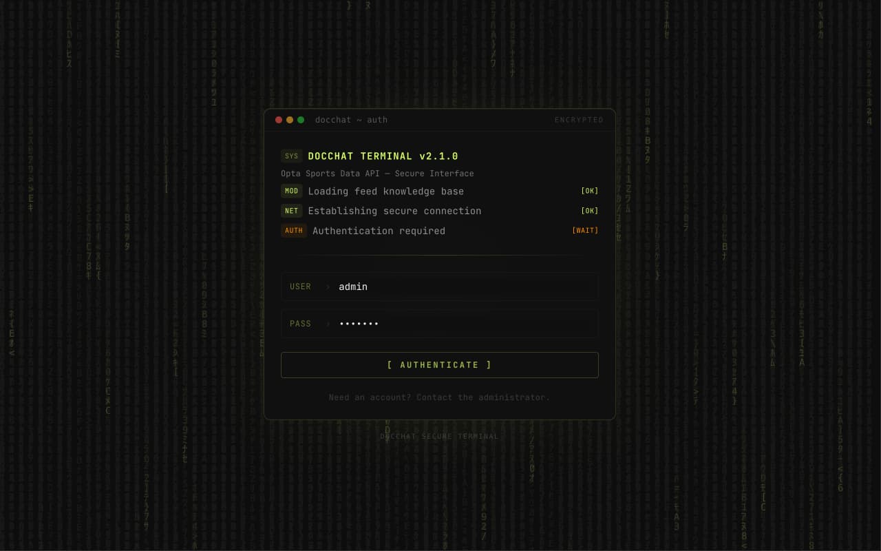 DocChat terminal-style login interface